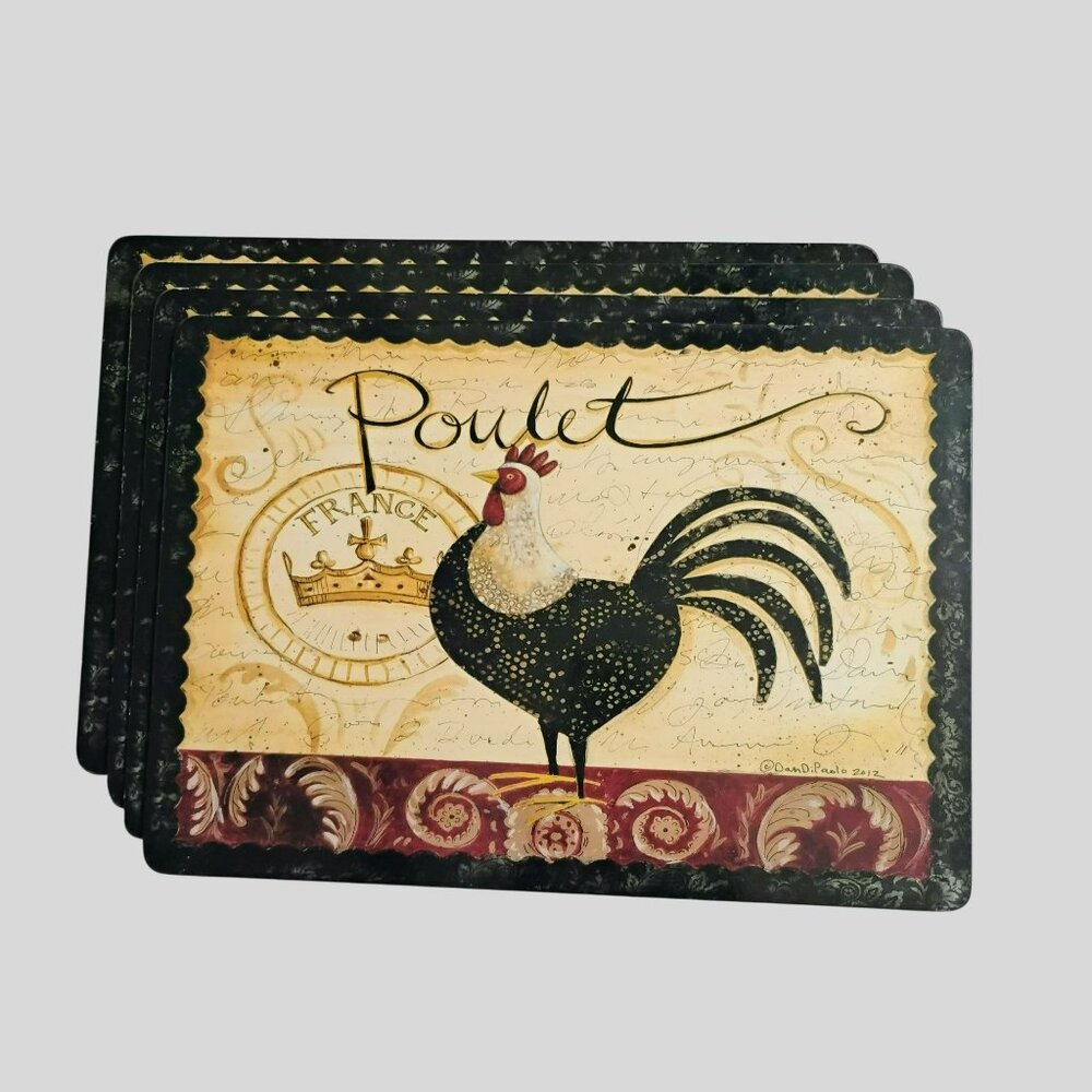 Rooster Poulet Themed Cork Backed Placemats By Dan DiPaolo Set Of 4